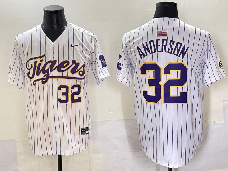 Men's LSU Tigers Kade Anderson #32 White Jersey